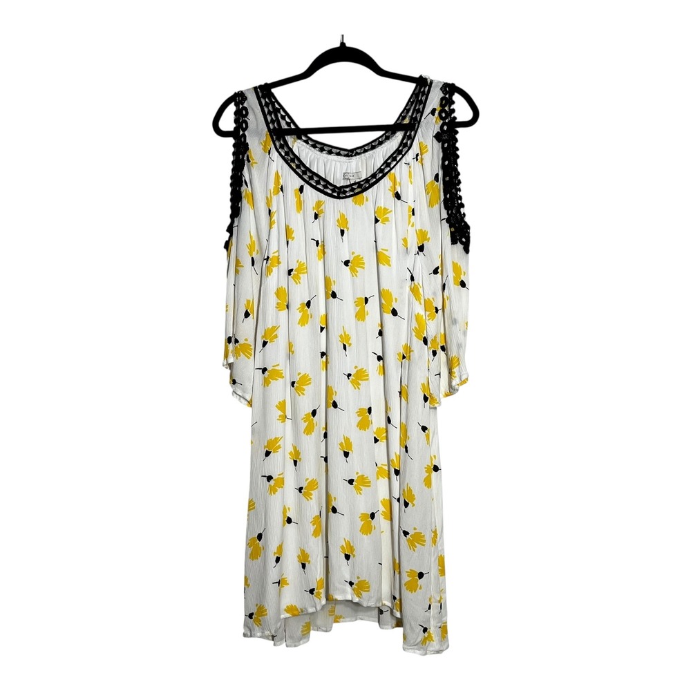 Est.‎ 1946 Womens XL White Yellow Floral Cold Shoulder Crochet Trim Shift Dress